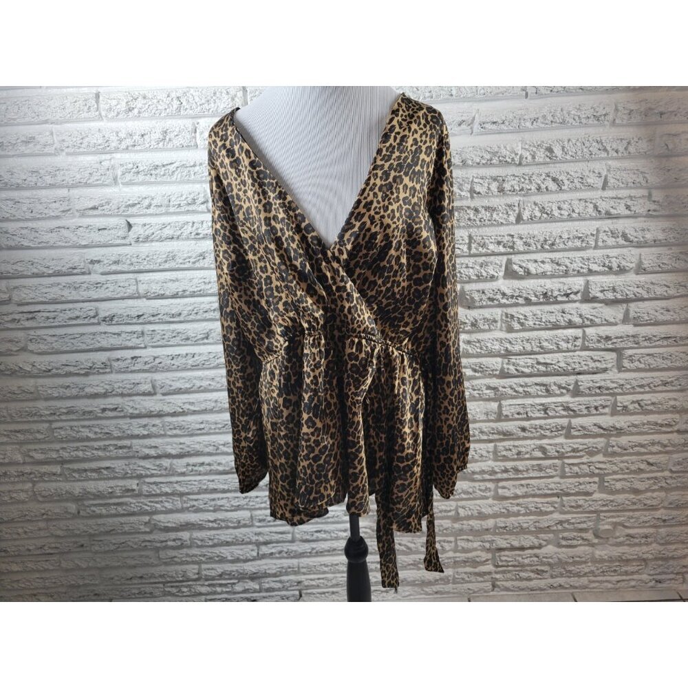 Lane Bryant Womens Top 20 Plus Long Sleeve Polyester Brown Animal ANI30XE
